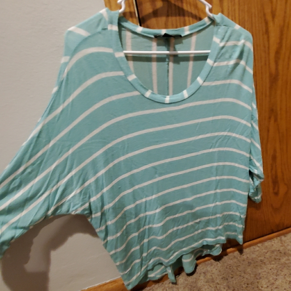 Blue and white striped slouchy tee